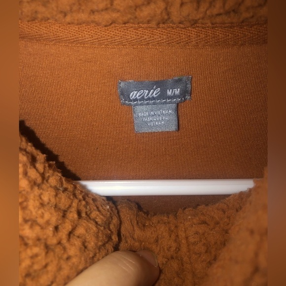 Aerie Oversized Cloud Sherpa Quarter Snap Pullover Brown Mustard - Picture 9 of 11